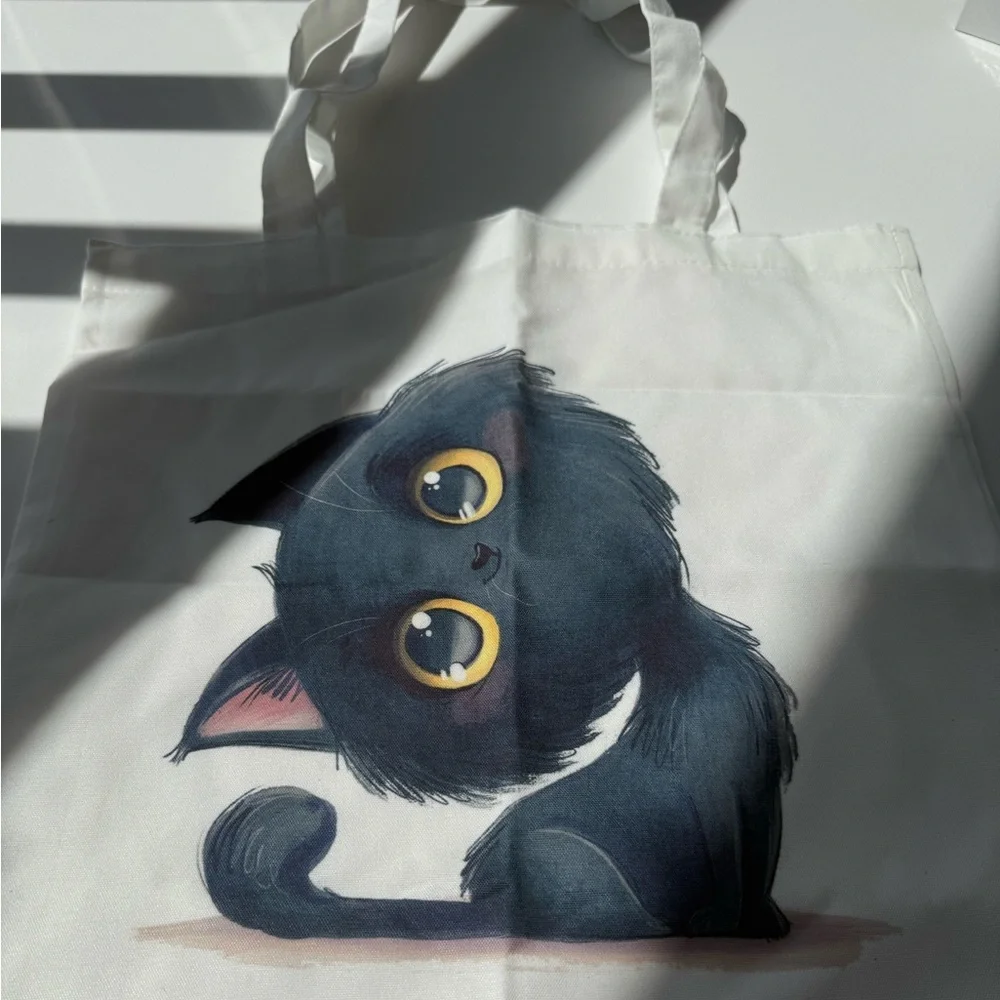 Canvas Tote Bag – Anime Black Cat Print 🐾